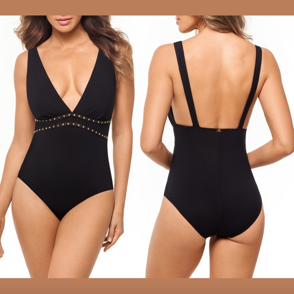 NEW $188 Amoressa Romancing the Stone One-Piece Swimsuit Black [ SZ 10 ]‎